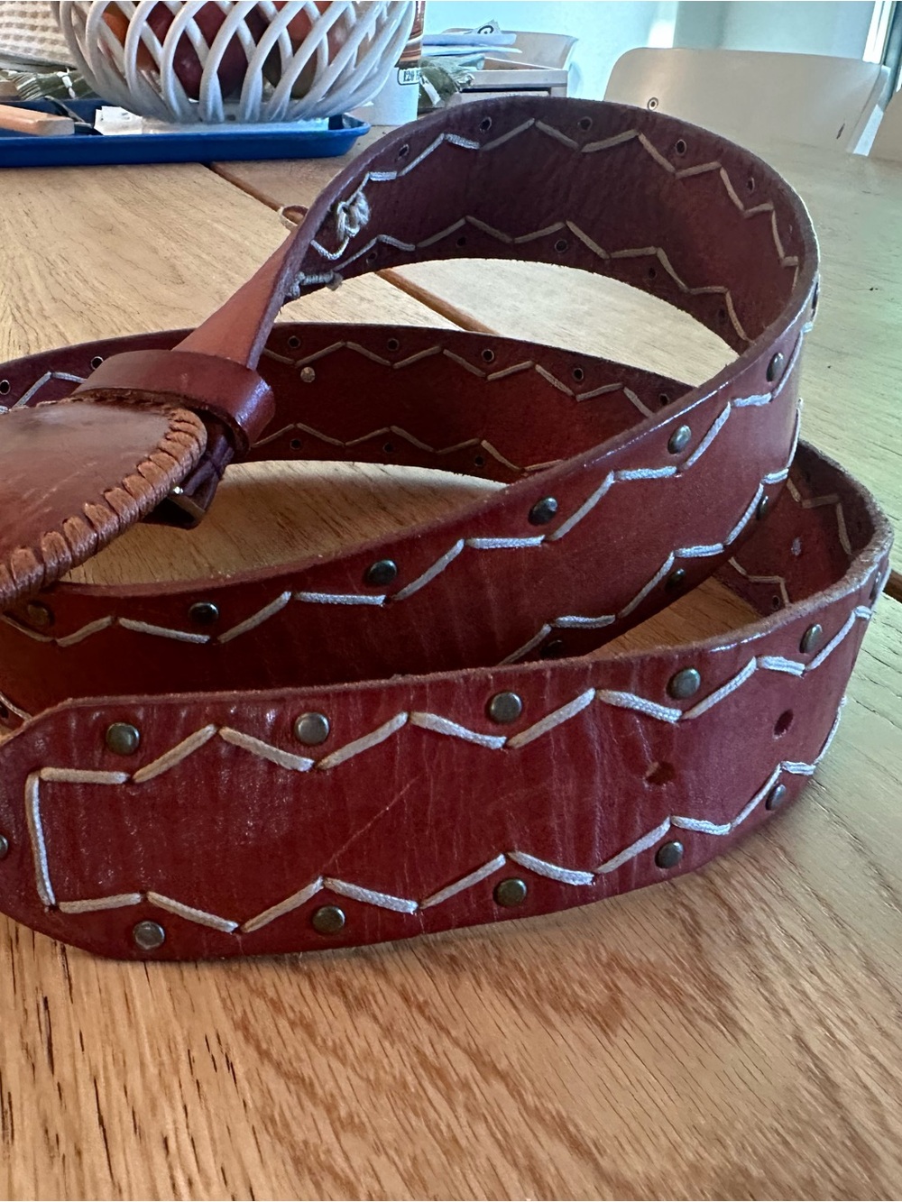 Express Women's Brown Leather Braided Accent Belt western 38 inches - Picture 2 of 4